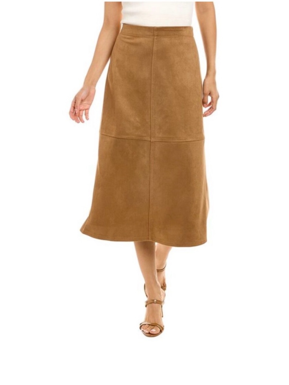NWT Max Studio Camel Suede-like Panel Midi Skirt
